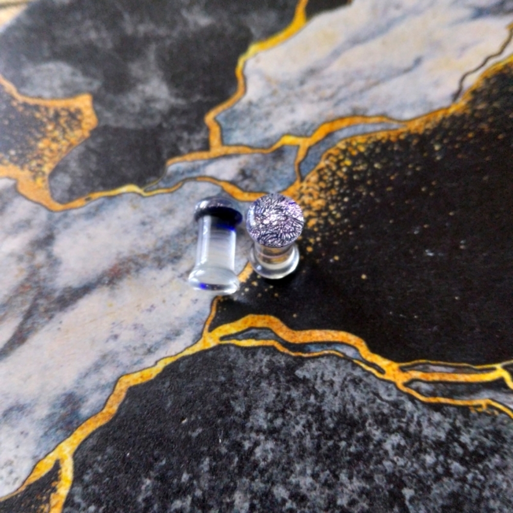 Pair pink double flare glass plugs earrings jewelry 6g/ 8g